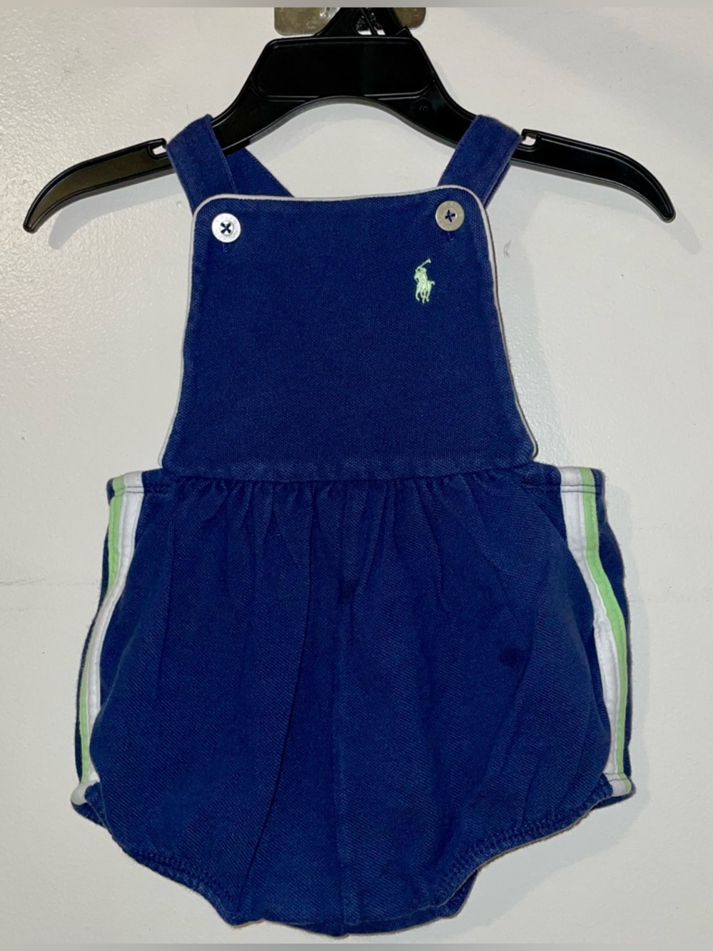 Ralph Lauren Navy Baby Polo Romper with Lime Green Pony